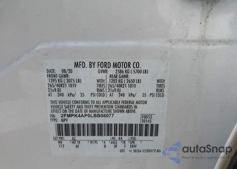 2020 Ford Edge St из США, поврежденный, VIN 2FMPK4AP0LBB08077